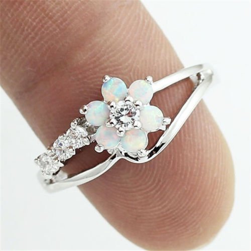 Odysseyy 925 Silver Ring Flower Daisy Fire Opal Women Engagement Wedding Party Size 6-10 (8)