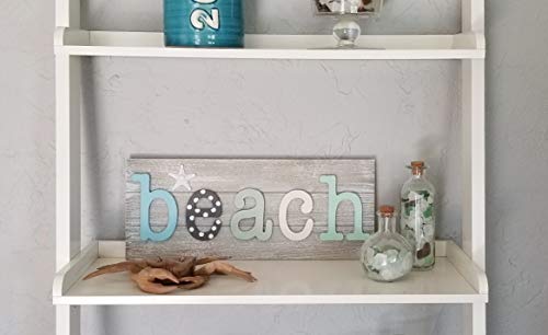Tumbler Home Beach Wall Decor, Coastal Decorations for Home, Nautical Bathroom Décor, White Washed Pastel Beach Sign with Starfish