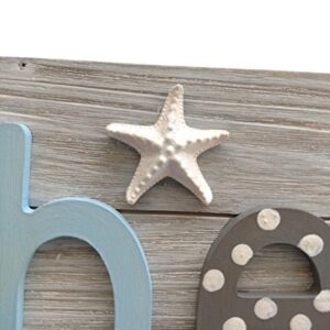 Tumbler Home Beach Wall Decor, Coastal Decorations for Home, Nautical Bathroom Décor, White Washed Pastel Beach Sign with Starfish