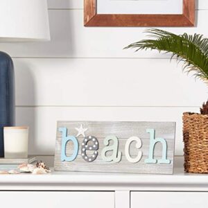 Tumbler Home Beach Wall Decor, Coastal Decorations for Home, Nautical Bathroom Décor, White Washed Pastel Beach Sign with Starfish