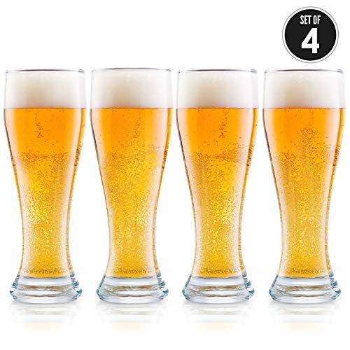 USA Made Nucleated Pilsner Glasses- Etched Beer Glass for Better Head Retention, Aroma and Flavor - 16 oz Craft Beer Glasses for Beer Drinking Bliss - 4 Pack