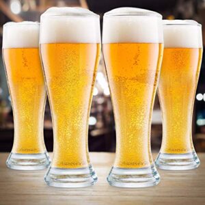 USA Made Nucleated Pilsner Glasses- Etched Beer Glass for Better Head Retention, Aroma and Flavor - 16 oz Craft Beer Glasses for Beer Drinking Bliss - 4 Pack