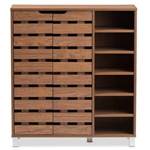 hawthorne collections modern contemporary 2 door wood shoe storage cabinet in walnut