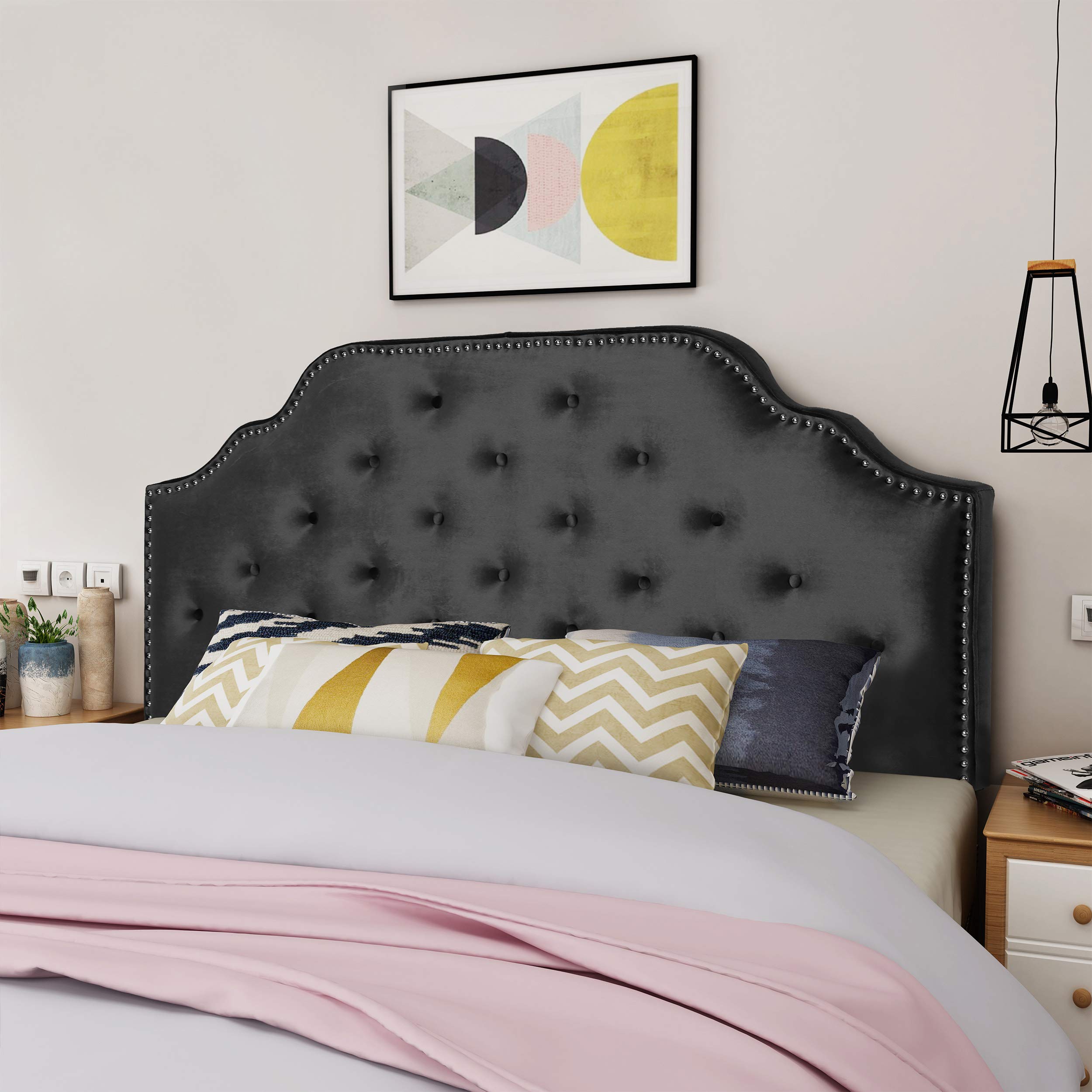 Christopher Knight Home Silas Velvet Headboard, Queen / Full, Black / Black