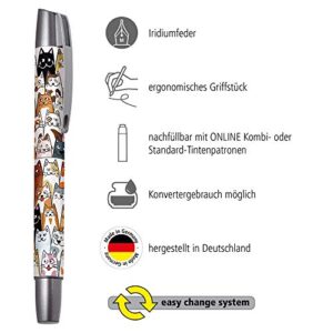 Online Ergonomic fountain pen for school/college Campus Fluffy Cats - solid medium nib, soft grip part, for standard ink cartridges, refillable, ideal for beginners/pupils/students