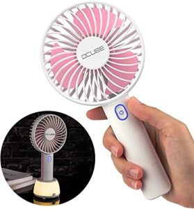 ocube mini handheld fan,small personal portable hand held fan with 7 color led light base,operated usb rechargeable desk fan,3 speeds electric lash fan for makeup (pink)