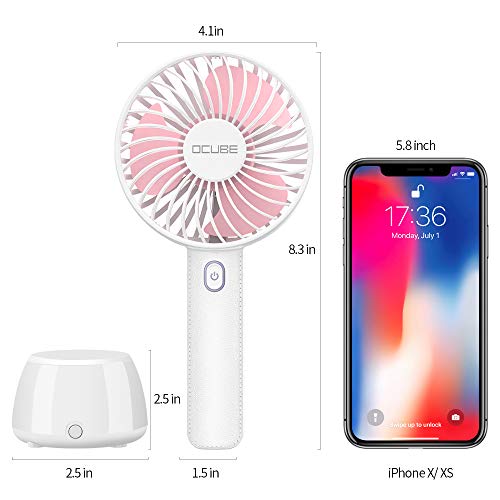 OCUBE Mini Handheld Fan,Small Personal Portable Hand Held Fan with 7 Color LED Light Base,Operated USB Rechargeable Desk Fan,3 Speeds Electric Lash Fan for Makeup (Pink)