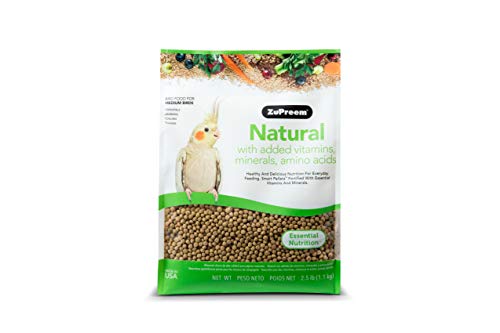 ZuPreem Natural Pellets Bird Food for Medium Birds, 2.5 lb (Pack of 2) - Daily Nutrition, Made in USA for Cockatiels, Quakers, Lovebirds, Small Conures