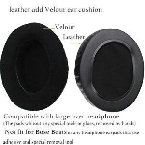 Replacement Ear Pad PU Velour Cushions for Brainwavz HM5, Turtle Beach, HD280 pro, Monoprice 8323, AKG, Sony, ATH M50X M40X ATH M Series and More Large Headphones pad (Pu/Velour Black)