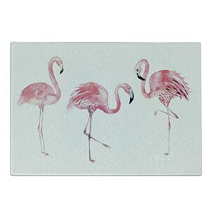 lunarable pink flamingo cutting board, exotic birds watercolors nature of brazil rainforests aloha wildlife, decorative tempered glass cutting and serving board, large size, pink white