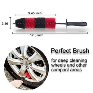 Premium Wheel /Rim Cleaning Brush Long Soft Bristle,Car Wheel Brush,Rim Tire Detail Brush,Multipurpose use For Cleaning Wheels,Rims,Exhaust Tips,Motorcycles,Bicycles, Grills,Engine (CCS-001)