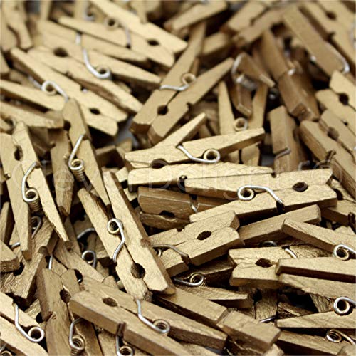 CleverDelights 1 1/8" Mini Wood Clothespins - Metallic Gold - 50 Pack