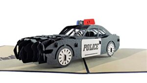 igifts and cards police car 3d pop up greeting card - protect, serve, cruiser, awesome, wow, half-fold, happy birthday, retirement, congratulations, police academy graduation, thank you, cop promotion
