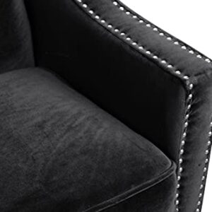 Iconic Home Camren Sofa Velvet Upholstered Swoop Arm Silver Nailhead Trim Espresso Finished Wood Legs Couch Modern Contemporary, Black