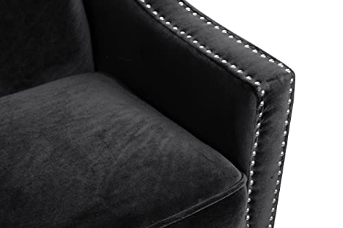 Iconic Home Camren Sofa Velvet Upholstered Swoop Arm Silver Nailhead Trim Espresso Finished Wood Legs Couch Modern Contemporary, Black