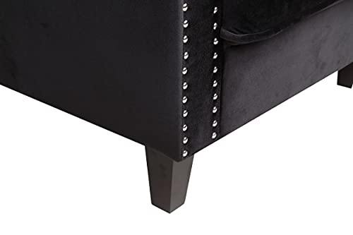 Iconic Home Camren Sofa Velvet Upholstered Swoop Arm Silver Nailhead Trim Espresso Finished Wood Legs Couch Modern Contemporary, Black