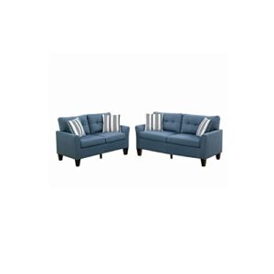 benzara glossy polyfiber sofa with loveseat and cushions, blue