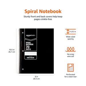 Amazon Basics Wide Ruled Wirebound Spiral Notebook, 70-Sheet, 5 Pack, Multicolor