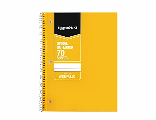 Amazon Basics Wide Ruled Wirebound Spiral Notebook, 70-Sheet, 5 Pack, Multicolor