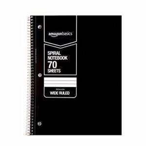 Amazon Basics Wide Ruled Wirebound Spiral Notebook, 70-Sheet, 5 Pack, Multicolor