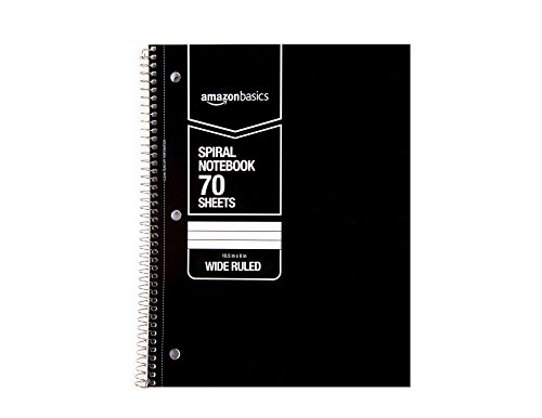 Amazon Basics Wide Ruled Wirebound Spiral Notebook, 70-Sheet, 5 Pack, Multicolor