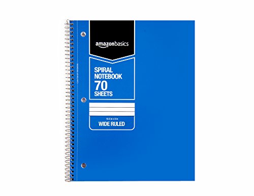 Amazon Basics Wide Ruled Wirebound Spiral Notebook, 70-Sheet, 5 Pack, Multicolor