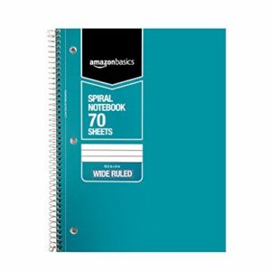 Amazon Basics Wide Ruled Wirebound Spiral Notebook, 70-Sheet, 5 Pack, Multicolor