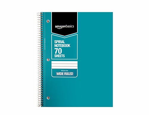 Amazon Basics Wide Ruled Wirebound Spiral Notebook, 70-Sheet, 5 Pack, Multicolor