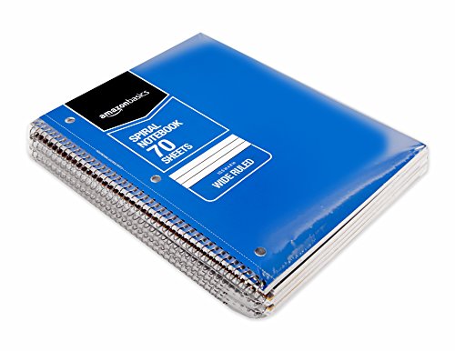 Amazon Basics Wide Ruled Wirebound Spiral Notebook, 70-Sheet, 5 Pack, Multicolor