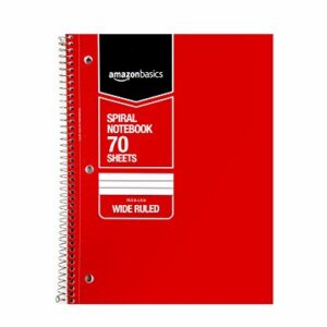 Amazon Basics Wide Ruled Wirebound Spiral Notebook, 70-Sheet, 5 Pack, Multicolor