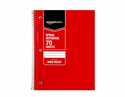 Amazon Basics Wide Ruled Wirebound Spiral Notebook, 70-Sheet, 5 Pack, Multicolor