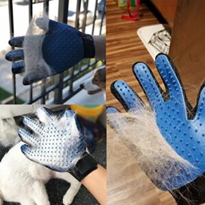 Happy Pet Grooming Glove - Gentle Deshedding Brush Glove - Efficient Pet Hair Remover Mitt - Massage Tool Perfect for Dogs & Cats with Long & Short hair (blue, Left hand)