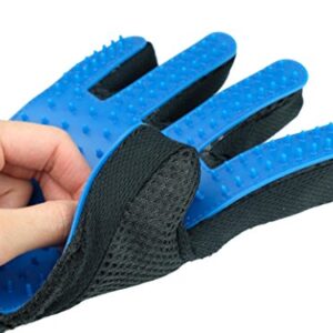 Happy Pet Grooming Glove - Gentle Deshedding Brush Glove - Efficient Pet Hair Remover Mitt - Massage Tool Perfect for Dogs & Cats with Long & Short hair (blue, Left hand)