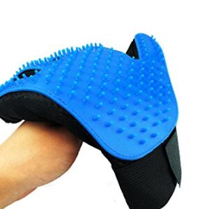 Happy Pet Grooming Glove - Gentle Deshedding Brush Glove - Efficient Pet Hair Remover Mitt - Massage Tool Perfect for Dogs & Cats with Long & Short hair (blue, Left hand)