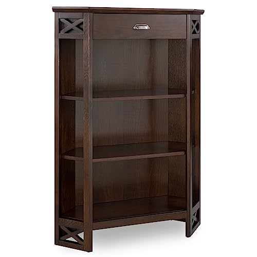 Leick Furniture Mantel Height 3-Shelf Corner Bookcase with Drawer Storage by Leick Home, Chocolate Oak