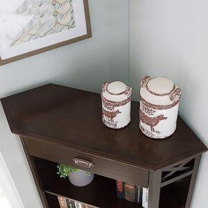 Leick Furniture Mantel Height 3-Shelf Corner Bookcase with Drawer Storage by Leick Home, Chocolate Oak