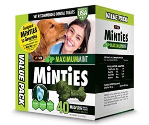 vetiq minties dog dental bone treats, dental chews for dogs, (perfect for medium / large dogs over 40 lbs)
