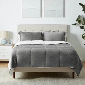 amazon basics ultra-soft micromink sherpa comforter bed set, full/queen, charcoal