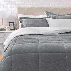 amazon basics ultra-soft micromink sherpa comforter bed set, king, charcoal