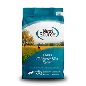 nutrisource adult dog food, made with chicken and rice, with wholesome grains, 15lb, dry dog food