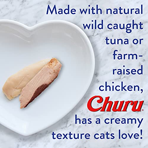 INABA Churu Cat Treats, Grain-Free, Lickable, Squeezable Creamy Purée Cat Treat/Topper with Vitamin E & Taurine, 0.5 Ounces Each Tube, 10 Tubes Total/Two Flavors, Tuna Variety