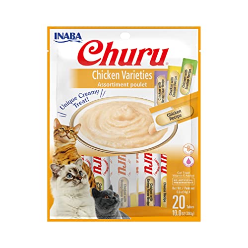 INABA Churu Chicken Lickable Creamy Purée Cat Treats 4 flavor Variety Pack 20 Tubes