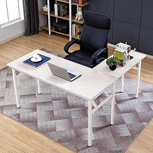 DlandHome Reversible L-Shaped Desk Large Corner Desk Folding Table Computer Desk Home Office Table Computer Workstation, White DND-ND11-WW