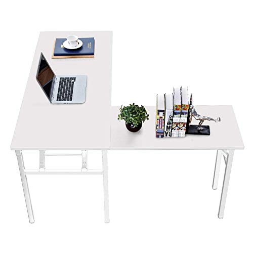 DlandHome Reversible L-Shaped Desk Large Corner Desk Folding Table Computer Desk Home Office Table Computer Workstation, White DND-ND11-WW