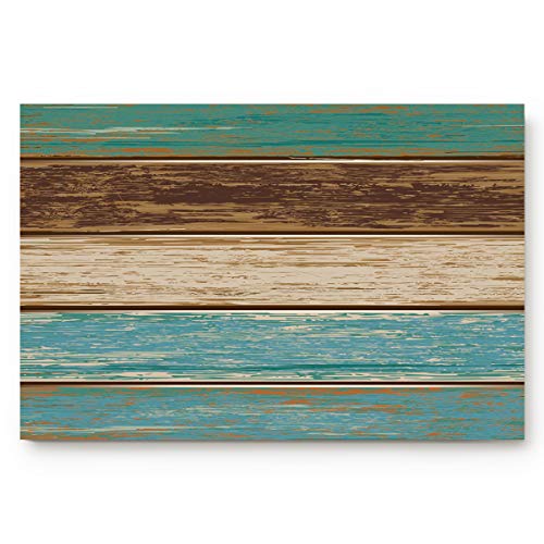 Entrance Doormat Rustic Old Barn Wood Art Rug Retro Wood Board Non Slip Mats Bathroom Kitchen Farmhouse Decor Area Rug, Machine Washable 18"x 30",Teal Green Brown