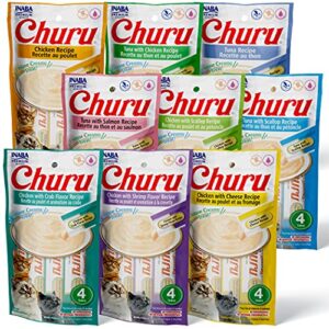 inaba churu cat treats, grain-free, lickable, squeezable creamy purée cat treat/topper with vitamin e & taurine, 0.5 ounces each tube, 36 tubes (4 per pack), 9 flavor variety