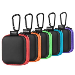 earbuds case, sunguy【5pack】 portable small earbud carrying case storage bag with carabiner clip for earphone, earbud, earpieces, sd memory card, camera chips