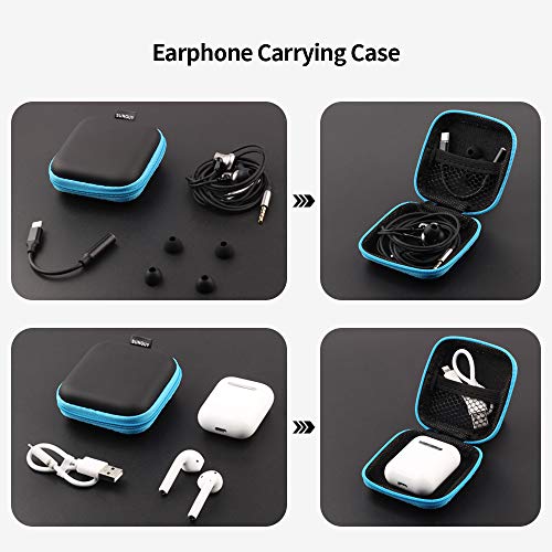 Earbuds Case, SUNGUY【5Pack】 Portable Small Earbud Carrying Case Storage Bag with Carabiner Clip for Earphone, Earbud, Earpieces, SD Memory Card, Camera Chips