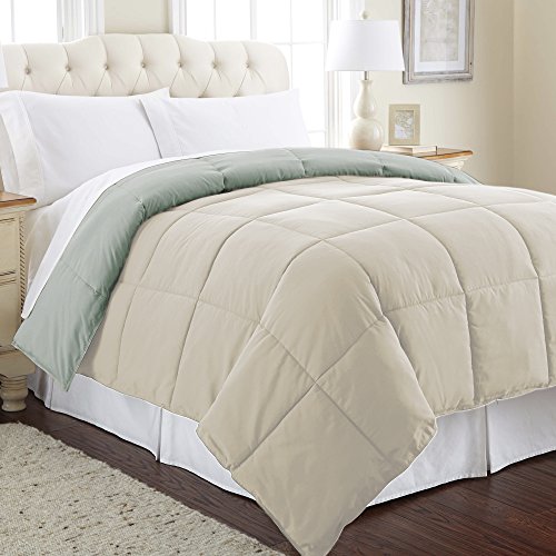 Modern Threads Down Alternative Microfiber Quilted Reversible Comforter & Duvet Insert - Soft, Comfortable Alternative To Goose Down - Bedding For All Seasons Seafoam/Almond Full/Queen