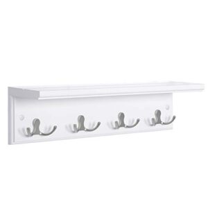 songmics coat rack with shelf, wall-mounted coat rack, with 4 metal dual hooks for coats, bags, for entryway, bedroom, living room, white ulhr42wt